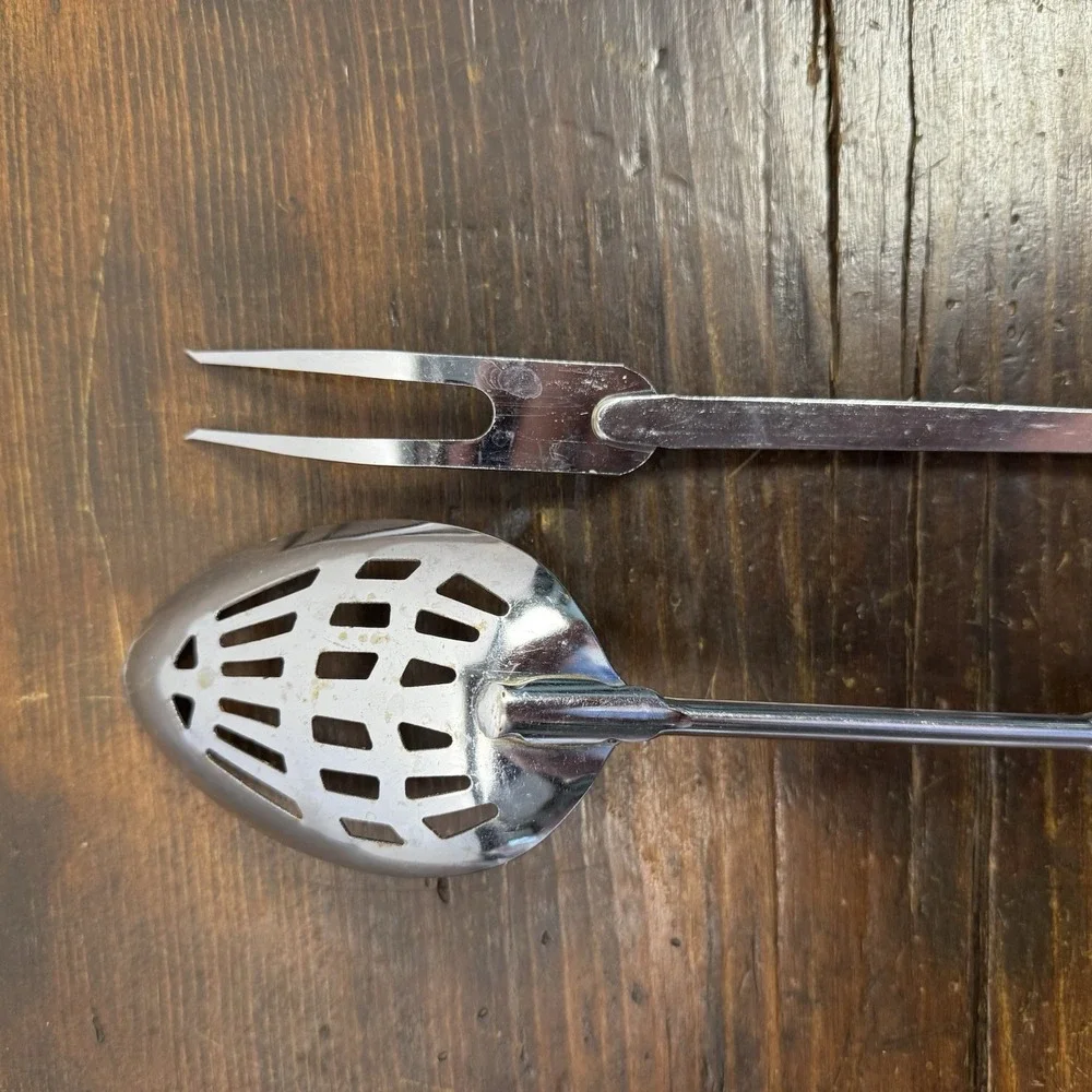 VNTG Ekco Flint Utensils Black Riveted Handles Stainless Steel Spoon Fork USA‎